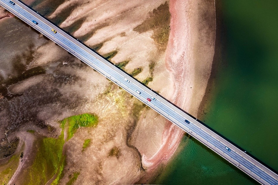 Aerial Sunset Photography of a road bridge